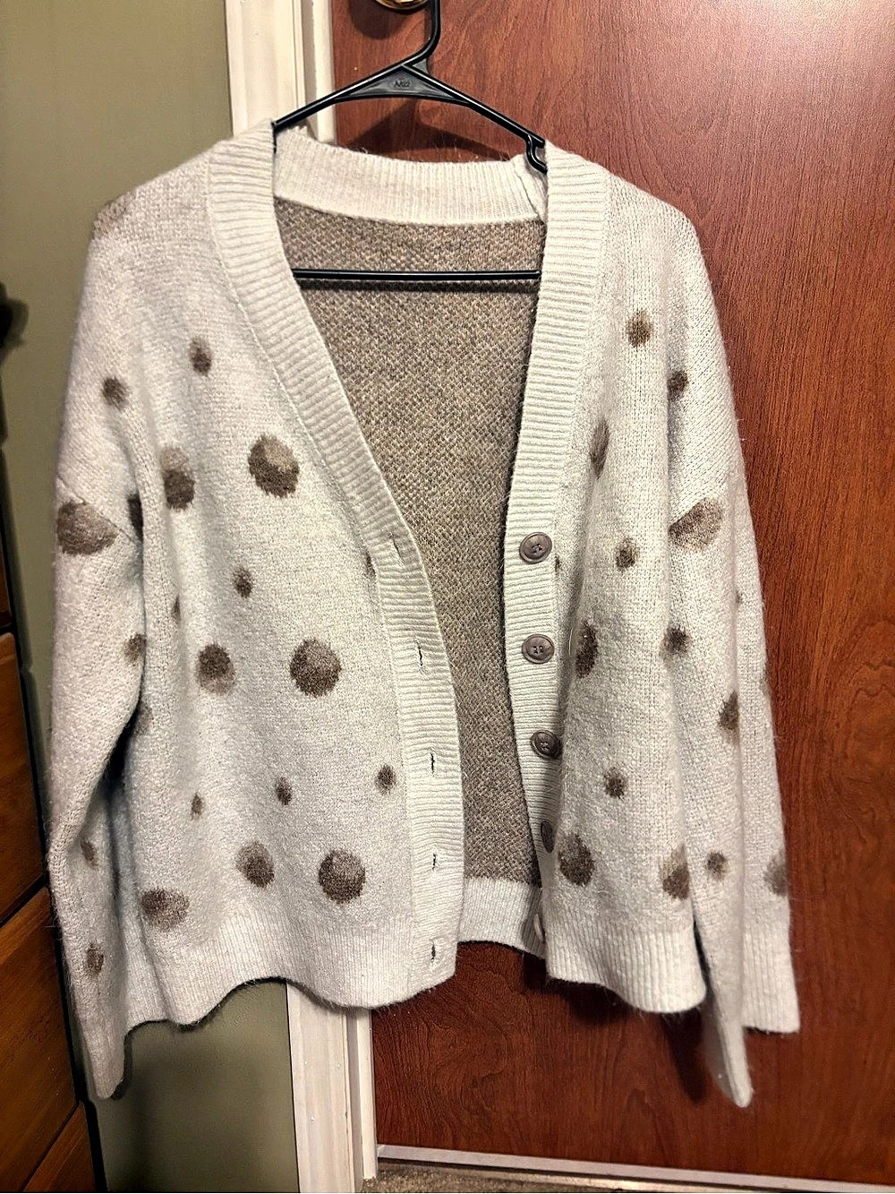 Polka Dot Cardigan in Cream & Brown Like New
